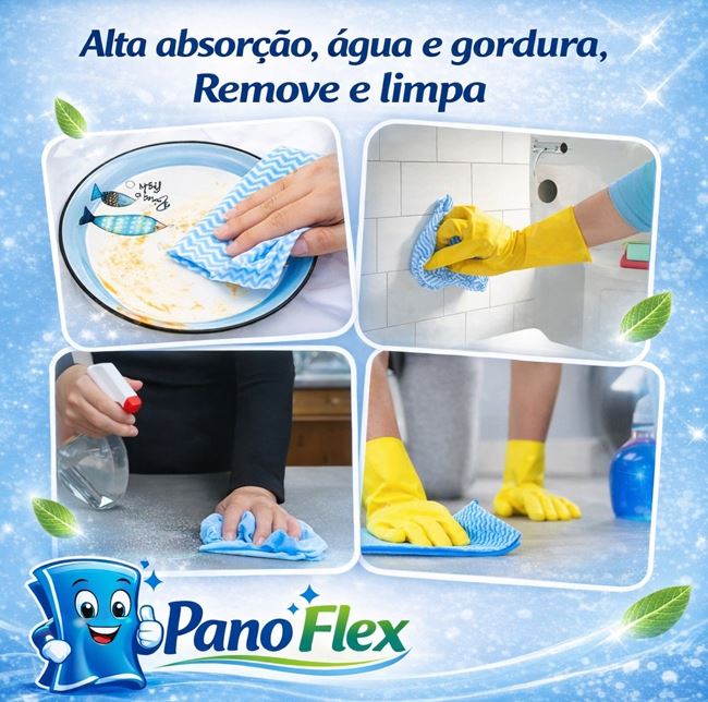 100un Pano de Limpeza Azul PanoFlex 20x25cm Alta Absorção Multiuso