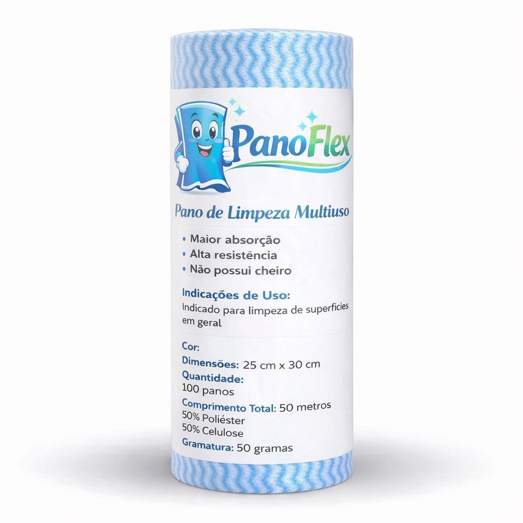 100un Pano de Limpeza Azul PanoFlex 25x30cm Alta Absorção Multiuso