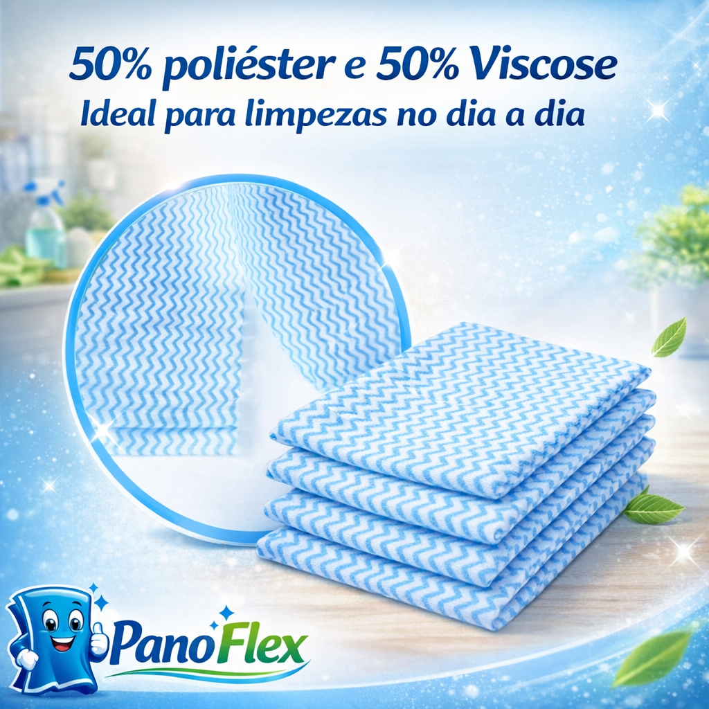 100un Pano de Limpeza Azul PanoFlex 25x30cm Alta Absorção Multiuso