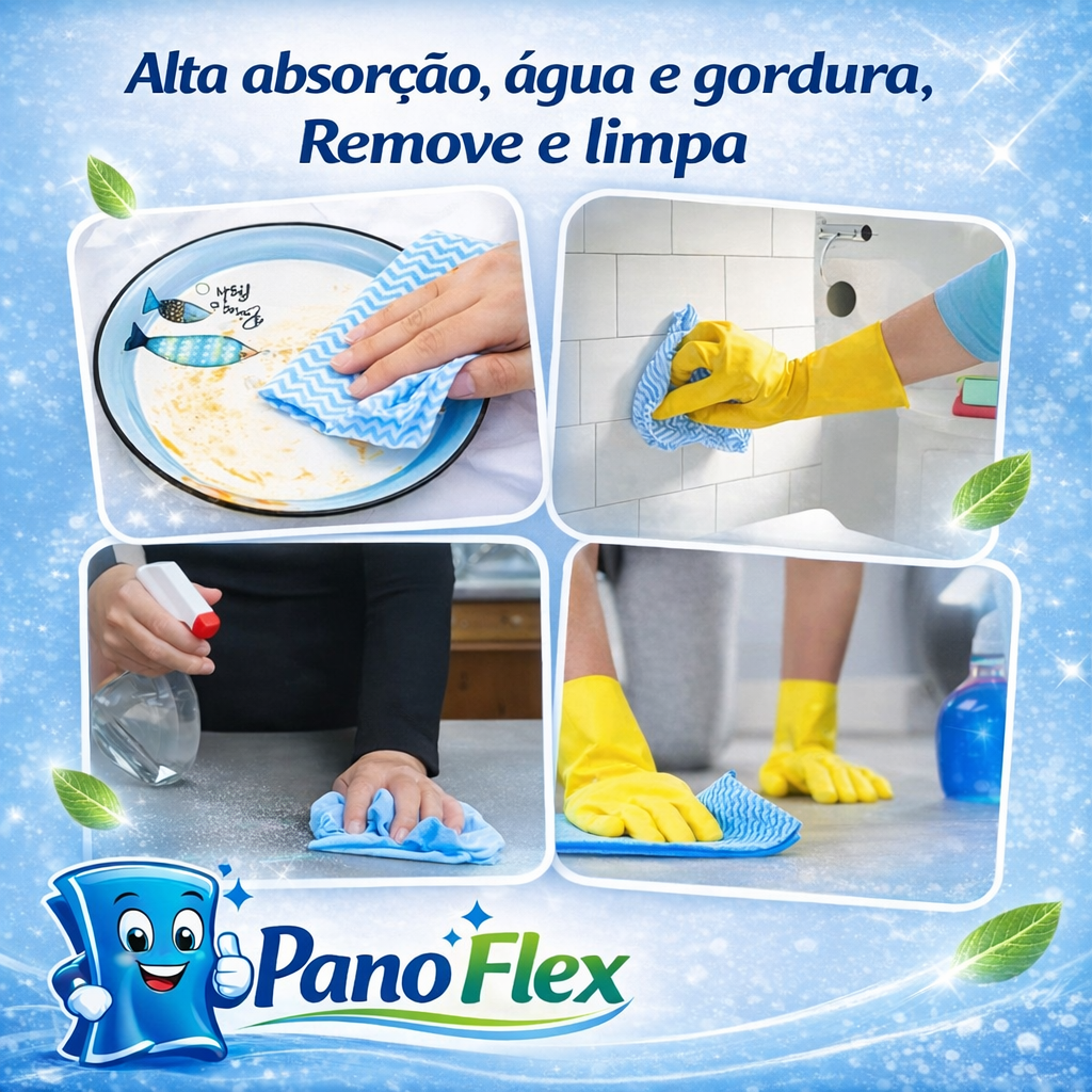 50un Pano de Limpeza Azul PanoFlex 50x28cm Alta Absorção Multiuso
