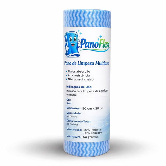 50un Pano de Limpeza Azul PanoFlex 50x28cm Alta Absorção Multiuso
