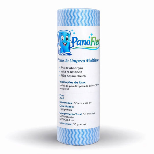 100un Pano de Limpeza Azul PanoFlex 50x28cm Alta Absorção Multiuso