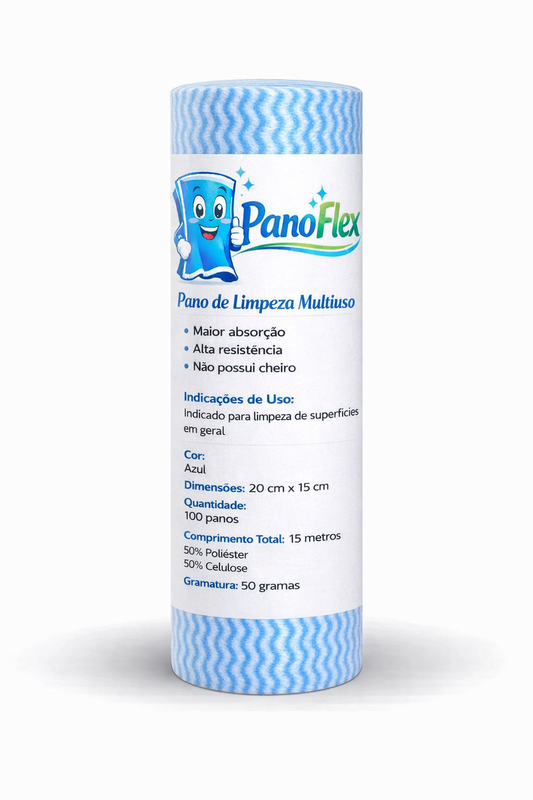 100un Pano de Limpeza Azul PanoFlex 20x15cm Alta Absorção Multiuso