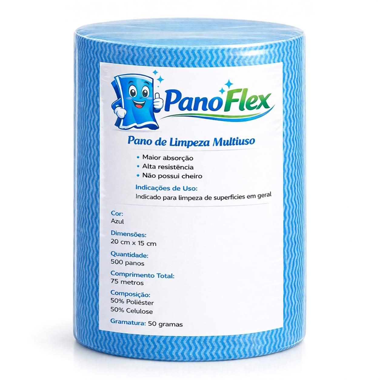 500un Pano de Limpeza Azul PanoFlex 20x15cm Alta Absorção Multiuso