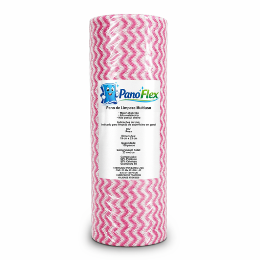 100un Pano de Limpeza Rosa PanoFlex 19x23cm Alta Absorção Multiuso