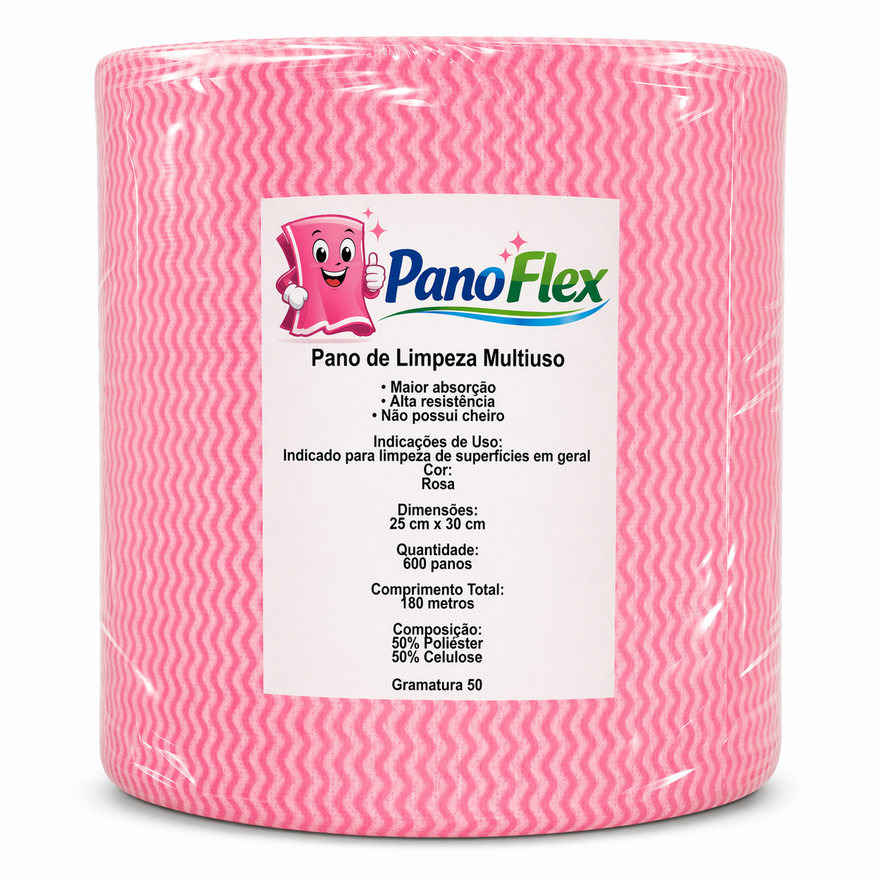 600un Pano de Limpeza Rosa PanoFlex 25x30cm Alta Absorção Multiuso