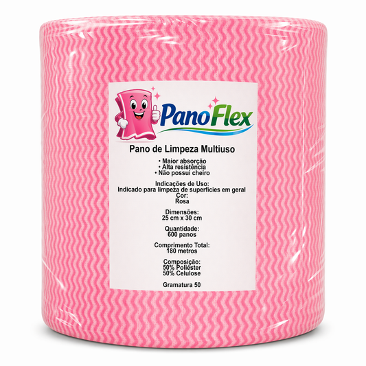 600un Pano de Limpeza Rosa PanoFlex 25x30cm Alta Absorção Multiuso