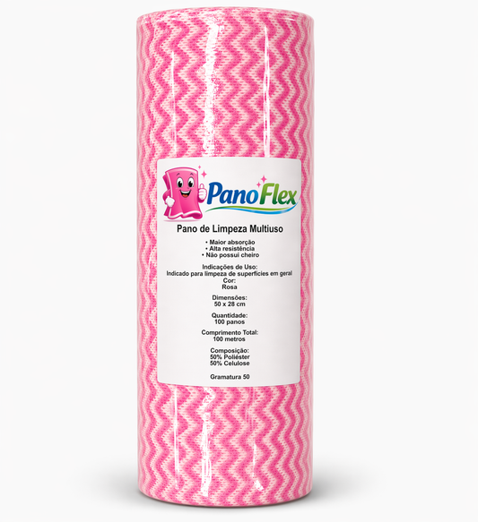 100un Pano de Limpeza Rosa PanoFlex 50x28cm Alta Absorção Multiuso