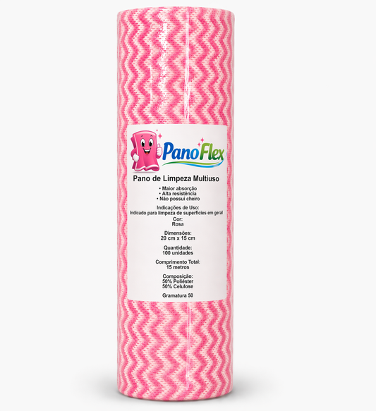100un Pano de Limpeza Rosa PanoFlex 20x15cm Alta Absorção Multiuso
