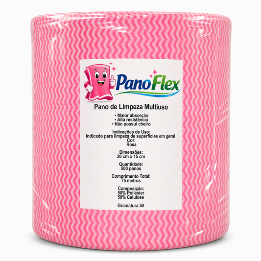 500un Pano de Limpeza Rosa PanoFlex 20x15cm Alta Absorção Multiuso