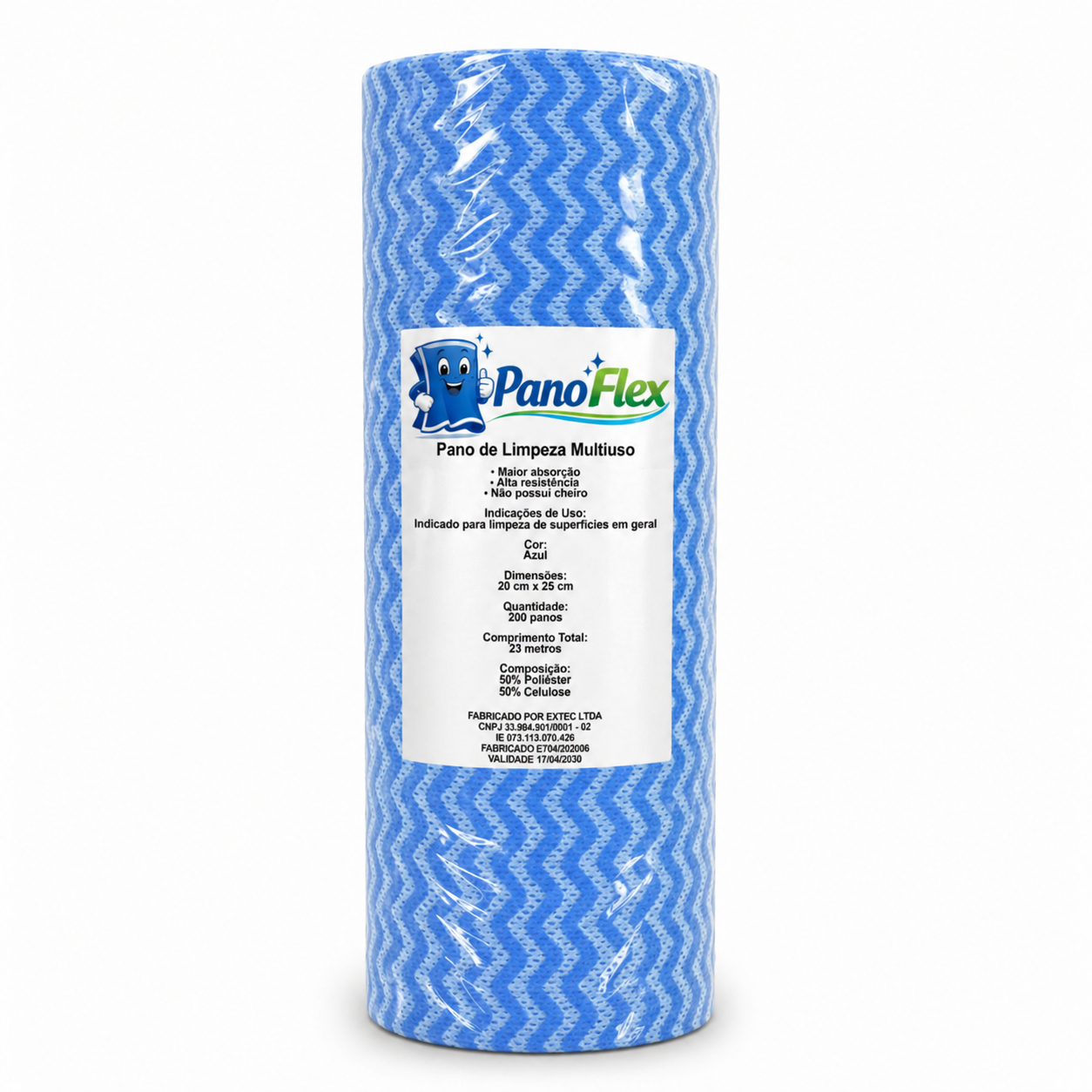 100un Pano de Limpeza Azul PanoFlex 20x25cm Alta Absorção Multiuso