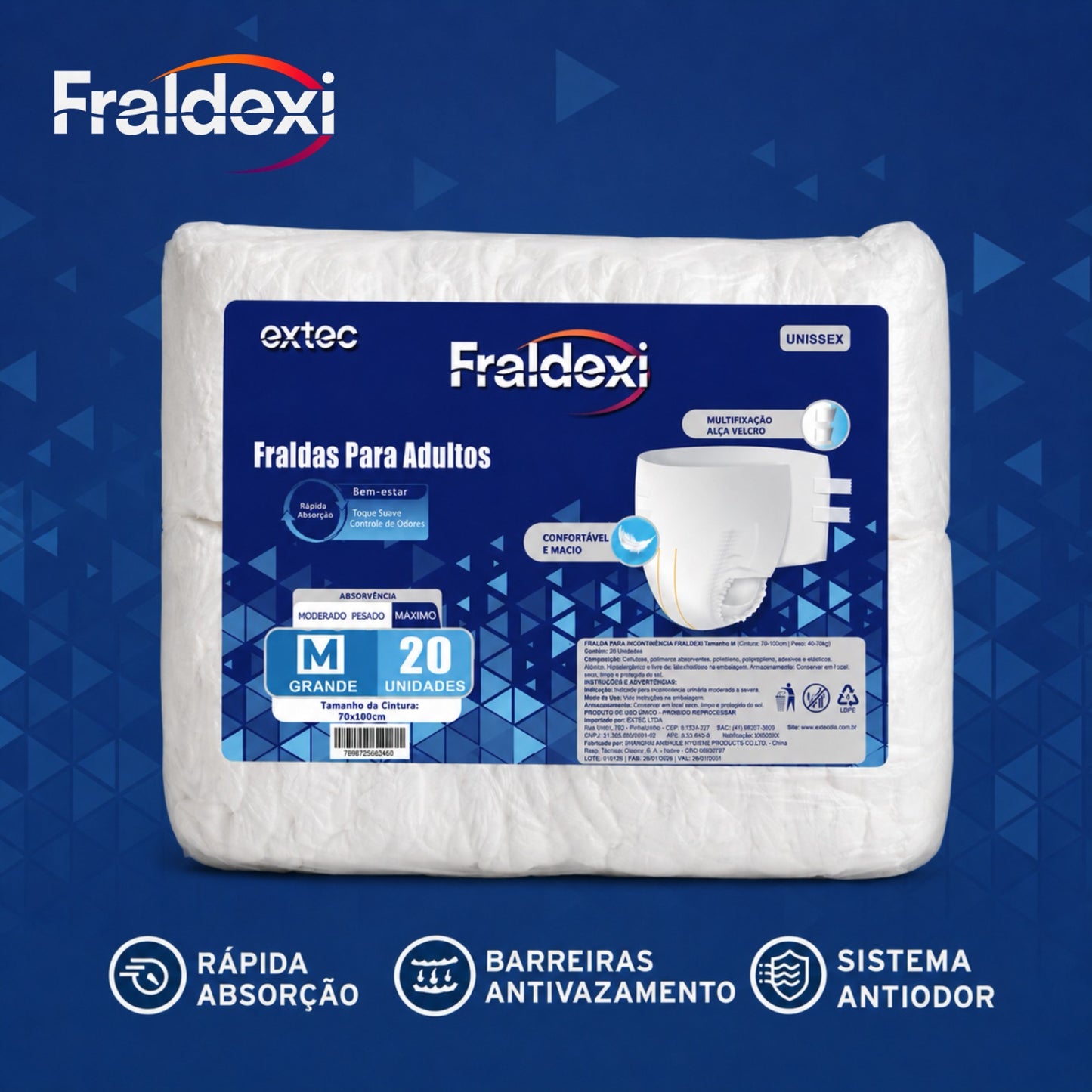 20 un. Fralda para adultos Fraldexi - Rápida absorção (M)