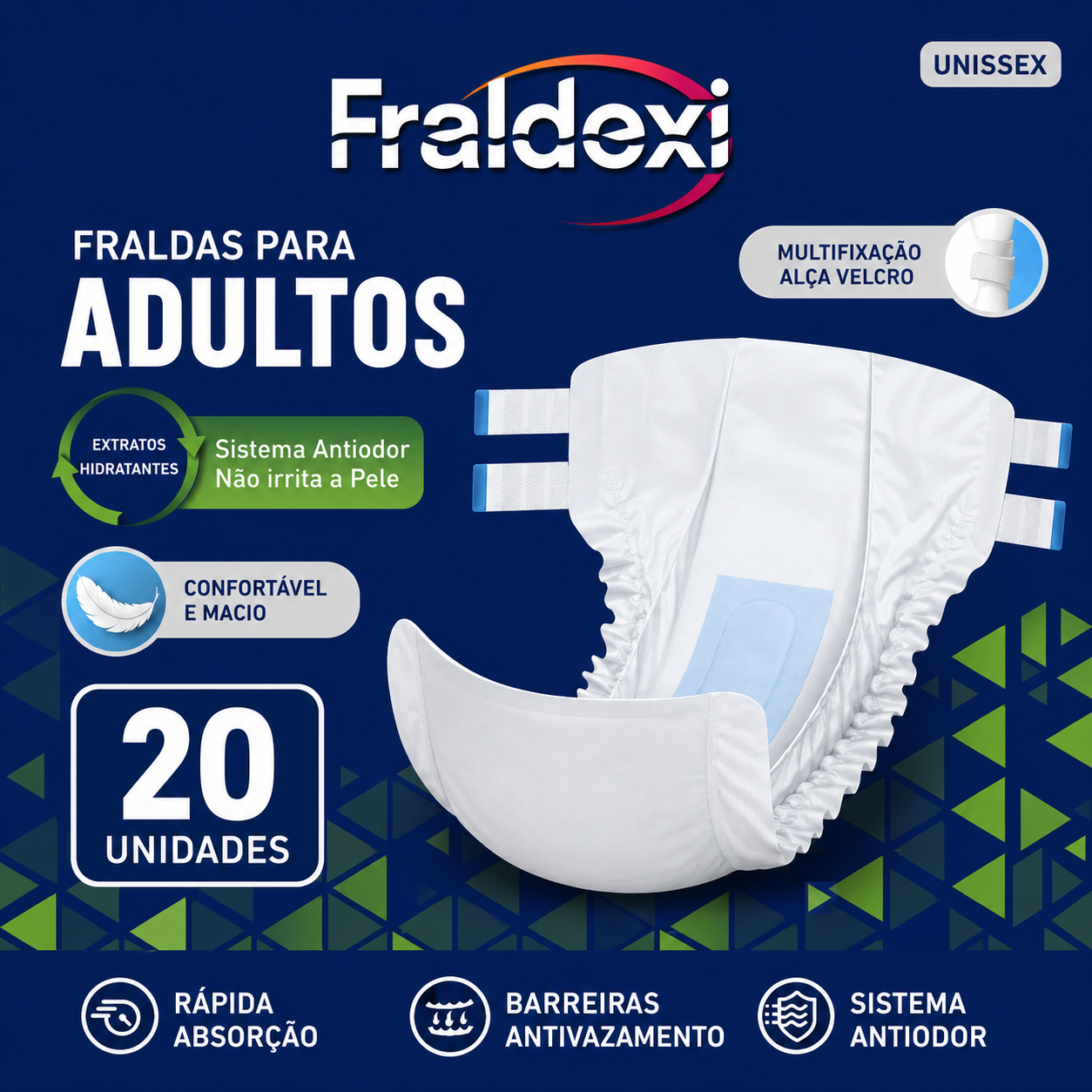 20 un. Fralda para adultos Fraldexi - Rápida absorção (G)