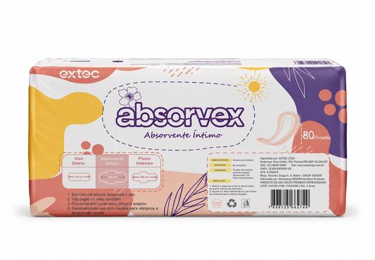 80 Unidades Absorvente Feminino com Abas Absorvex  – Alta Absorção, Confortável e Proteção Segura