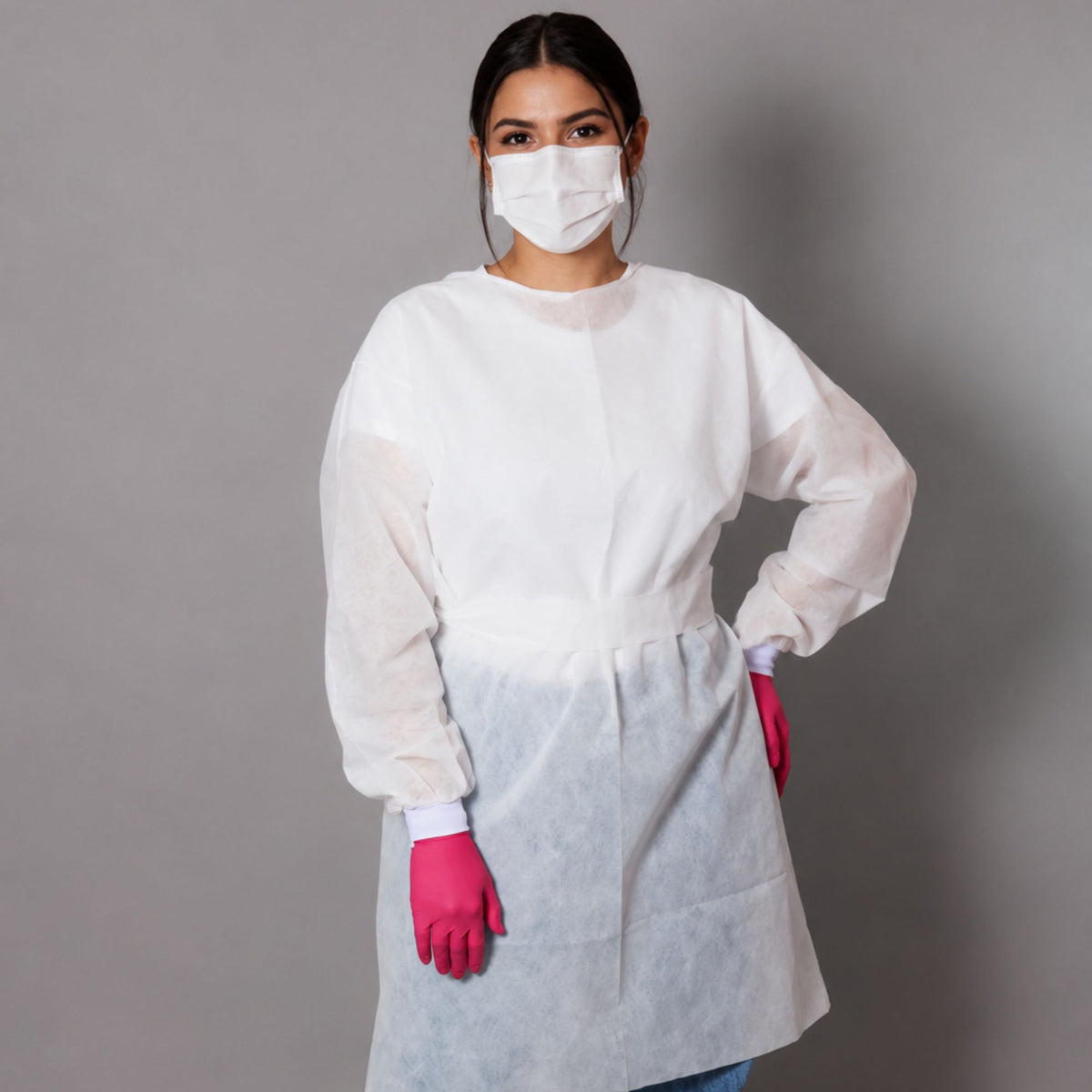 10 Unidades Avental Descartável TNT Branco Manga Longa