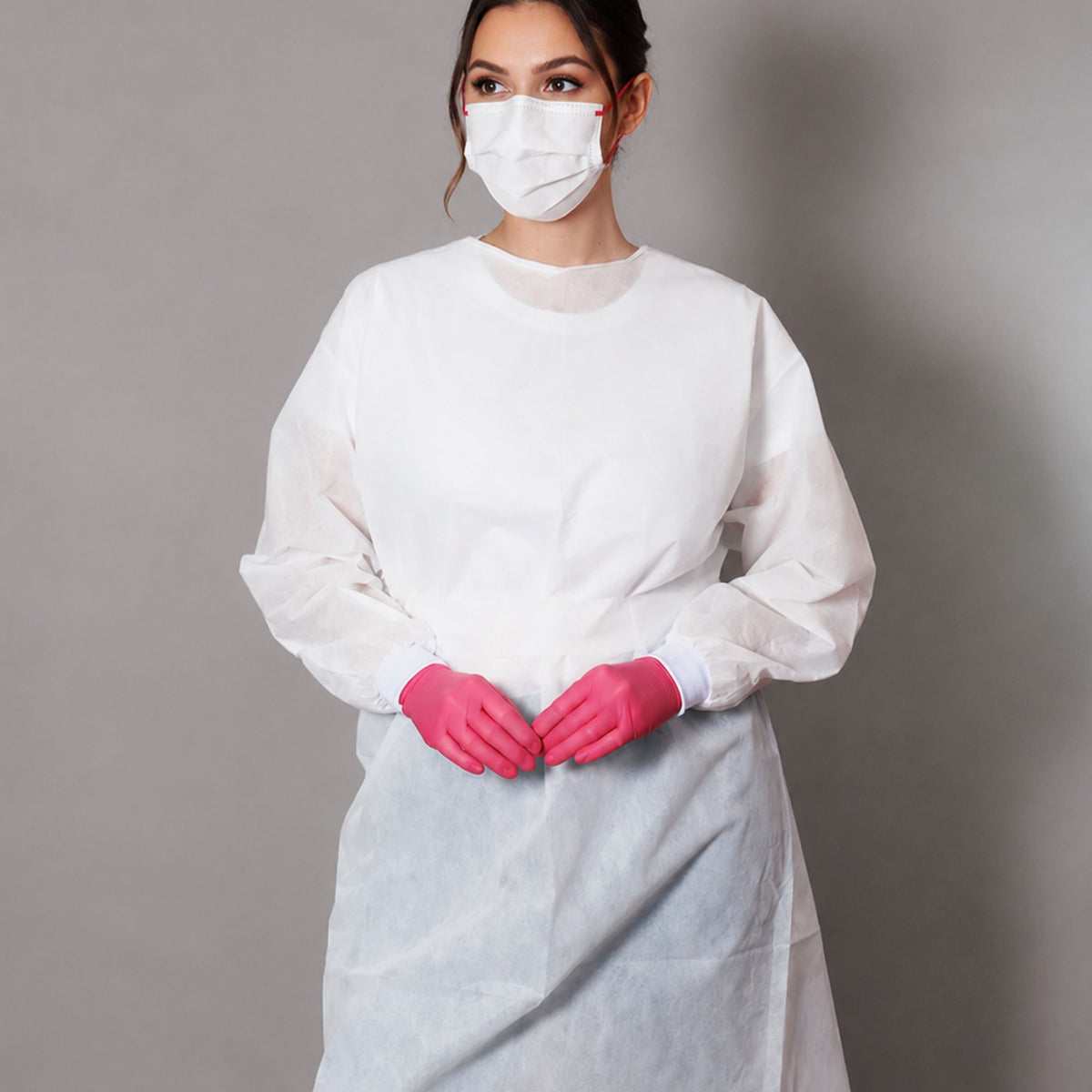 10 Unidades Avental Descartável TNT Branco Manga Longa