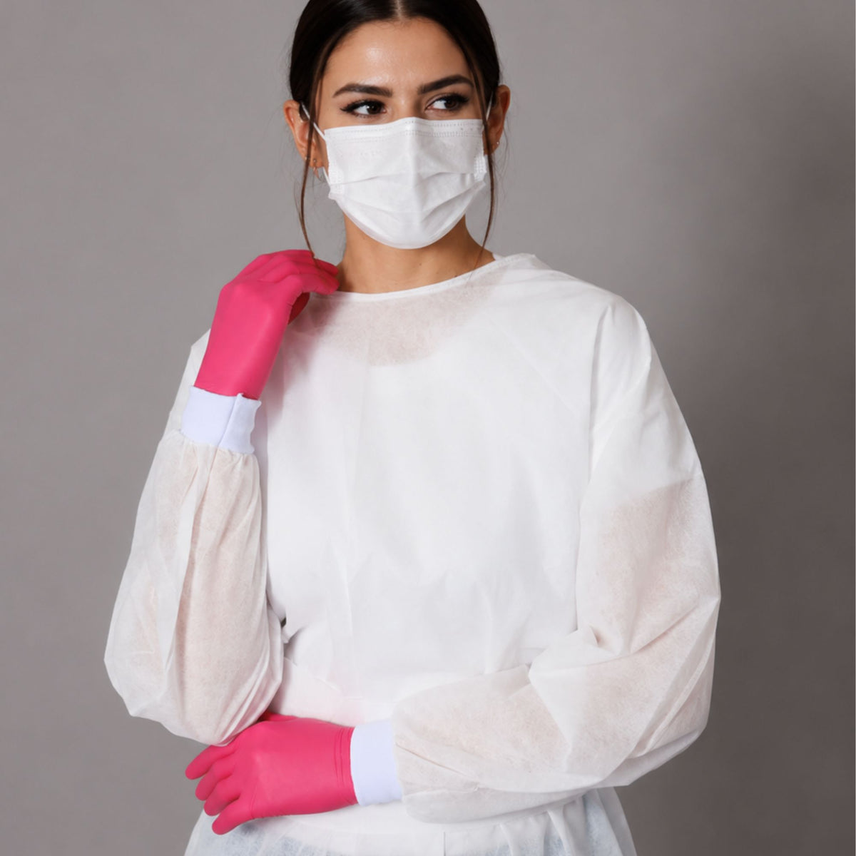 10 Unidades Avental Descartável TNT Branco Manga Longa