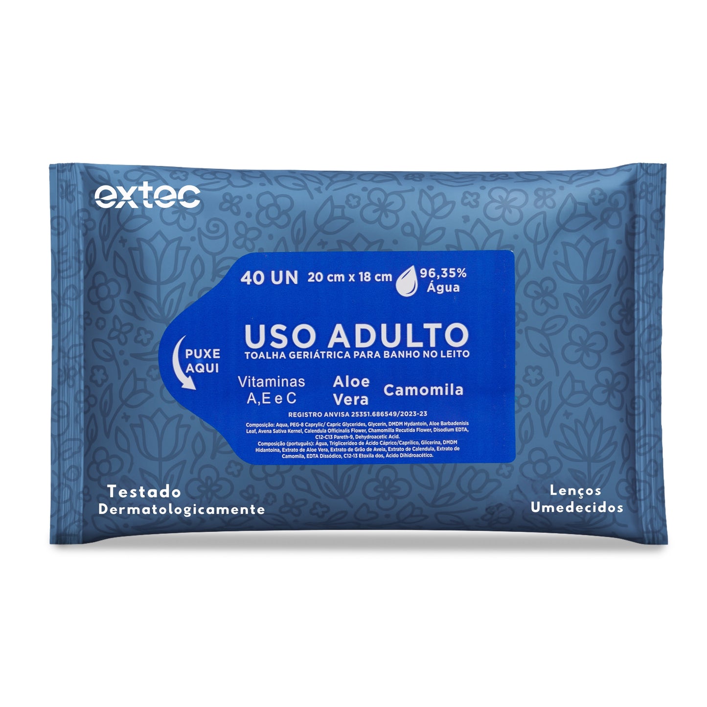 Lenço Umedecido 40 UN Geriatrico Banho Leito Higiene Corpo