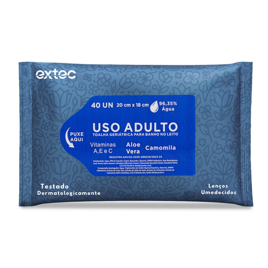 Lenço Umedecido 40 UN Geriatrico Banho Leito Higiene Corpo