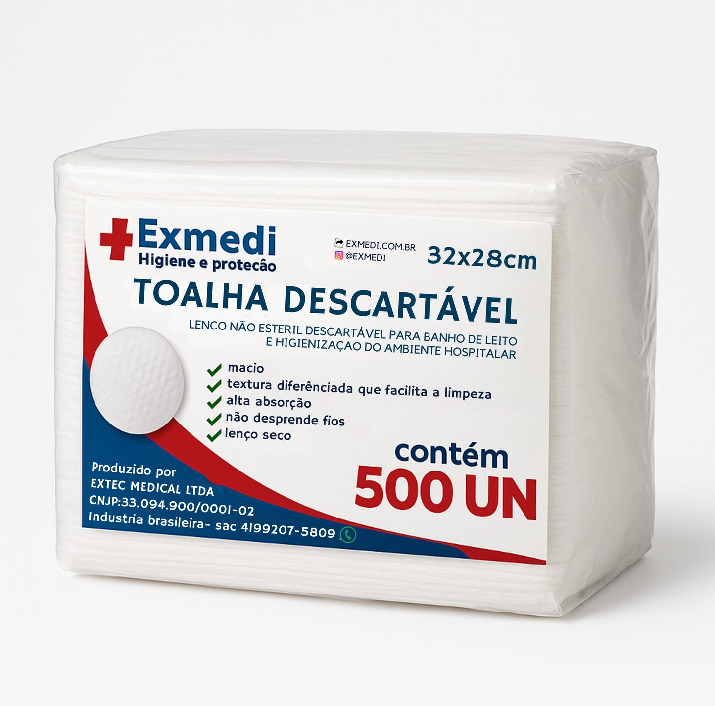 500un Lenços ou Toalhas para banho e limpeza corporal Exmedi