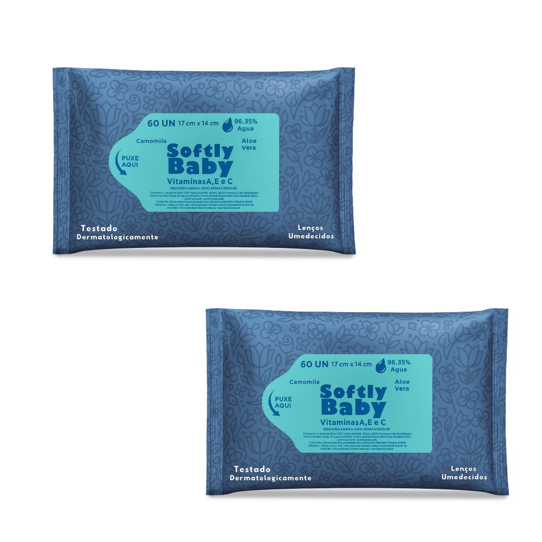 240un Lenço Umedecido Baby Softly Com Vitaminas A e C, Aloe Vera e Camomila