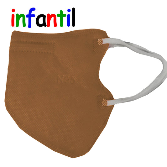 10un Máscara Infantil 5 Camadas (N95 / KN95 / PFF2) (Marrom)