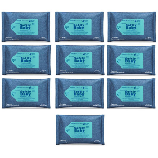 1000un Lenço Umedecido Baby Softly Com Vitaminas A e C, Aloe Vera e Camomila