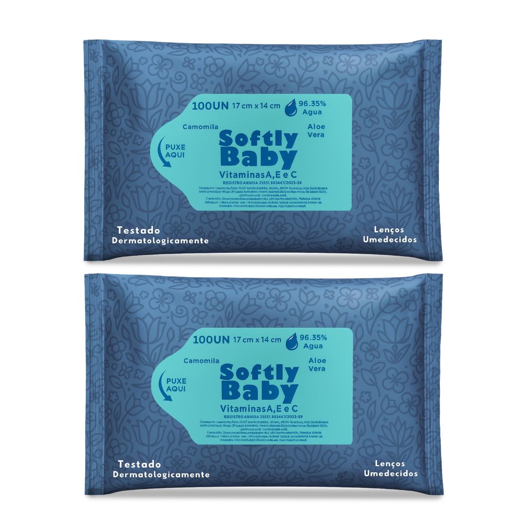 200un Lenço Umedecido Baby Softly Com Vitaminas A e C, Aloe Vera e Camomila