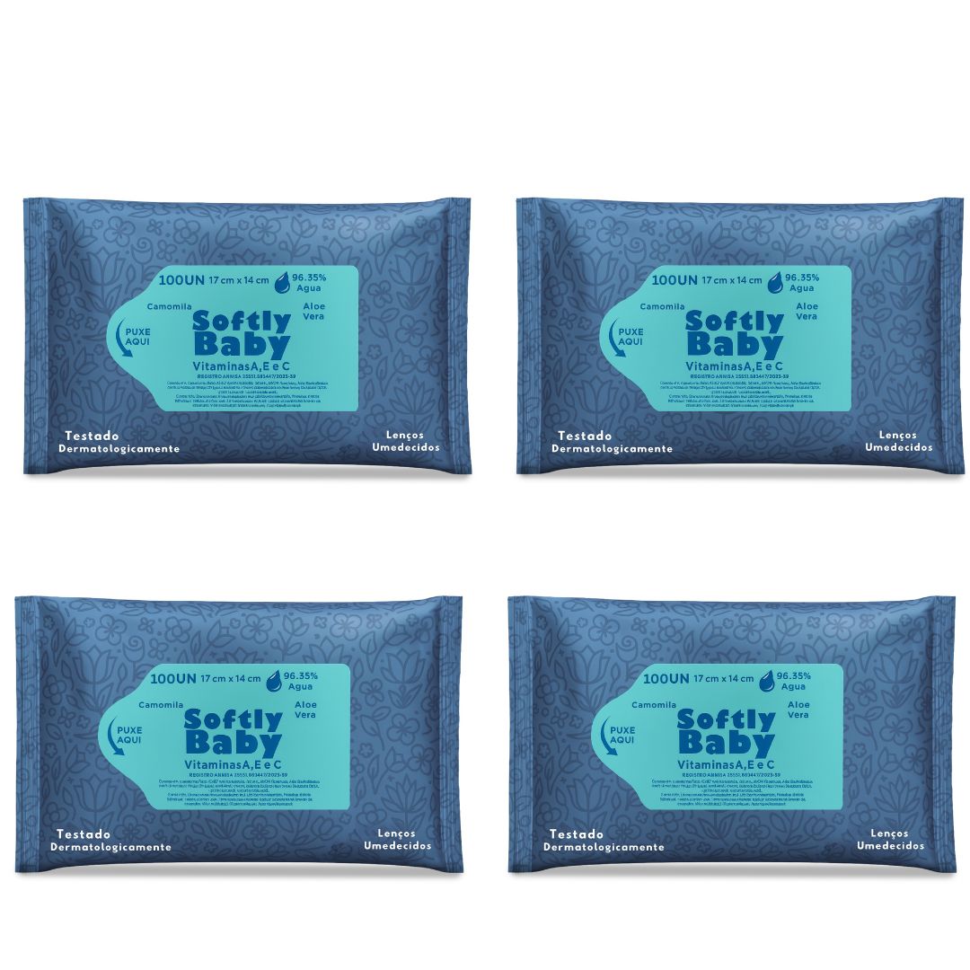 400un Lenço Umedecido Baby Softly Com Vitaminas A e C, Aloe Vera e Camomila