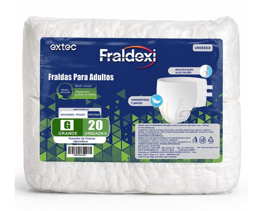 20 un. Fralda para adultos Fraldexi - Rápida absorção (G)