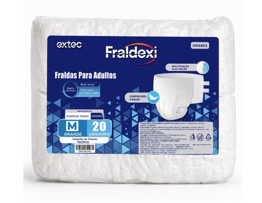 20 un. Fralda para adultos Fraldexi - Rápida absorção (M)