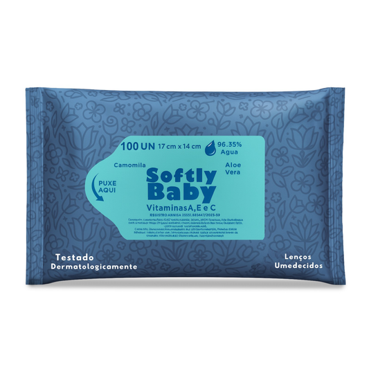 Lenço Umedecido 100un Baby Softly Com Vitaminas A e C, Aloe Vera e Camomila